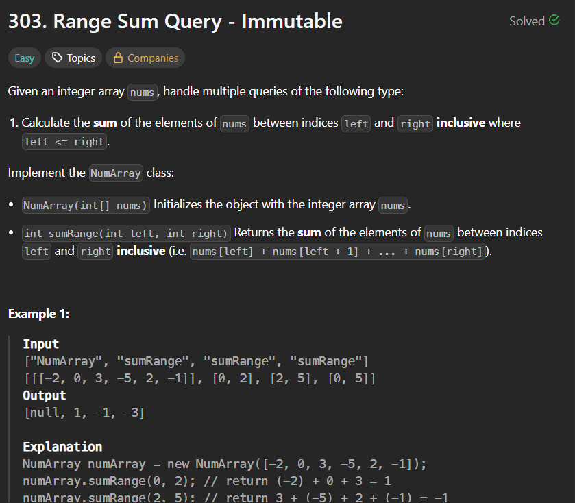 Range Sum Query - Immutable