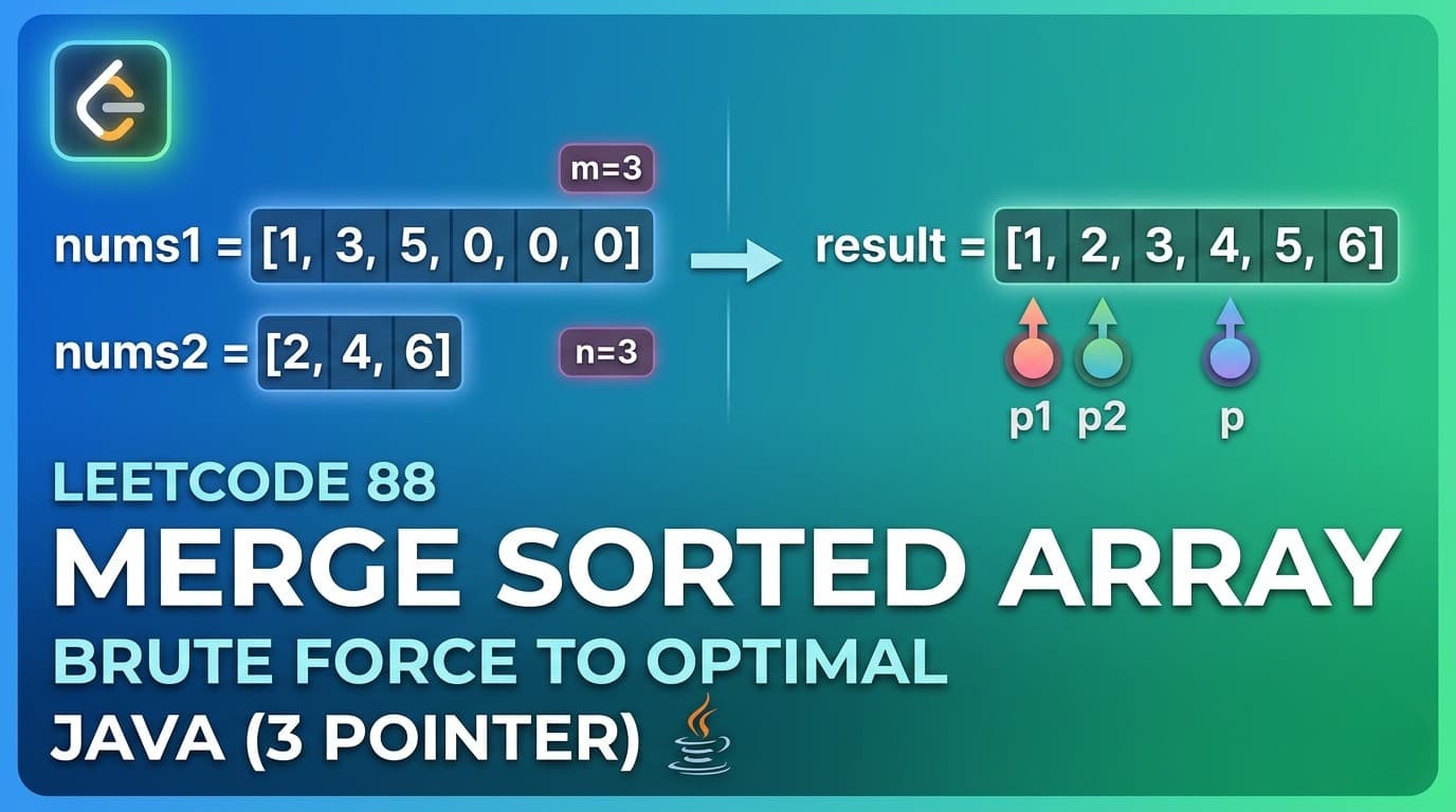 LeetCode 88 Merge Sorted Array Explained: Brute Force to Optimal Java Solution (3 Pointer Approach)